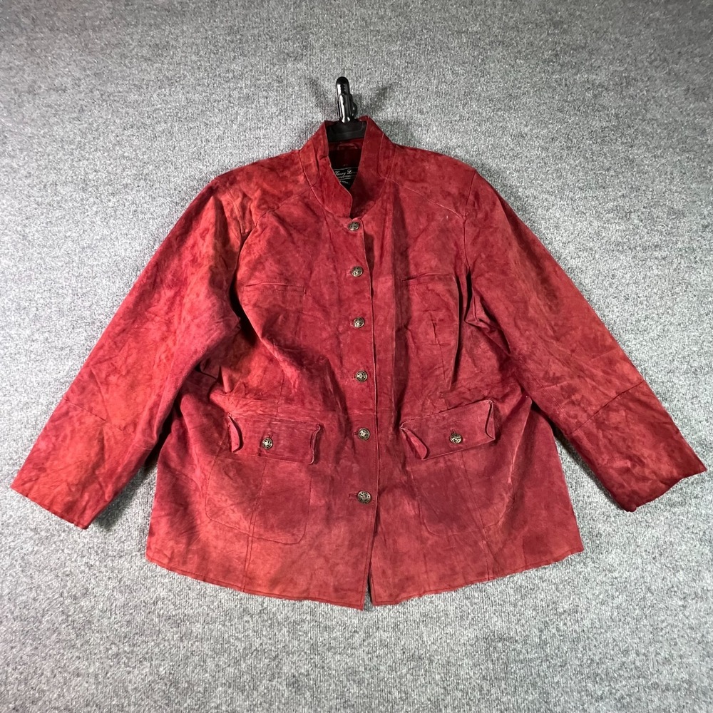 Terry Lewis Classic Luxuries Jacket Womens 3X Red Suede Leather Ornate Button